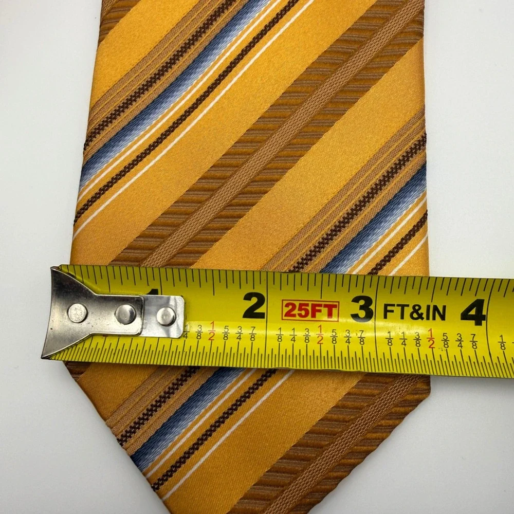 Ermenegildo Zegna Silk Tie‎ Mens OS Gold Blue Brown Striped Italy Luxury Necktie
